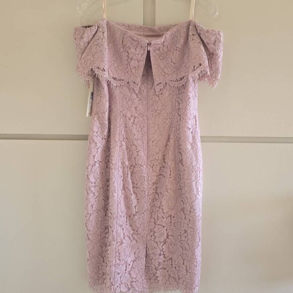 Eliza J Blush Pink Eyelash Lace, Off the Shoulder Sheath Dress, NWT, Sz. 12 - Picture 3 of 8